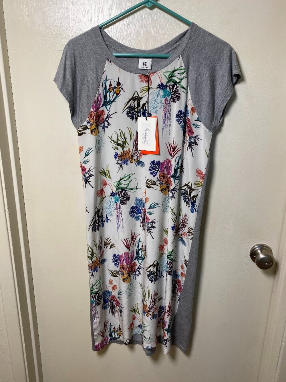 Paul Smith Silk Floral Dress Gray Jersey Shift Dress Womens Size Small NWT